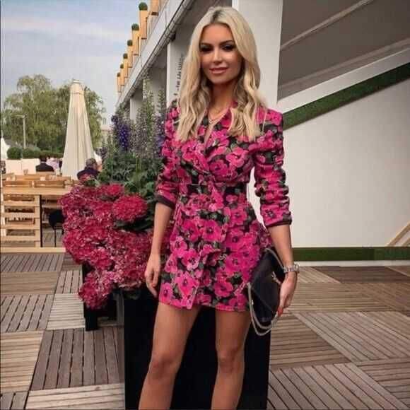 Бежово палто и флорален блейзър сако рокля ZARA, XS S, флорален