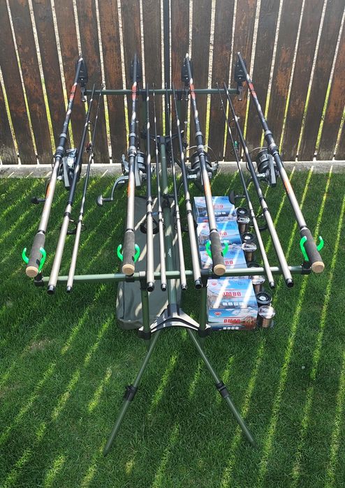 Set 4 Lansete 3,90 m,4 Mulinete 8000,Rod Pod,Senzori+Swingere+Fir