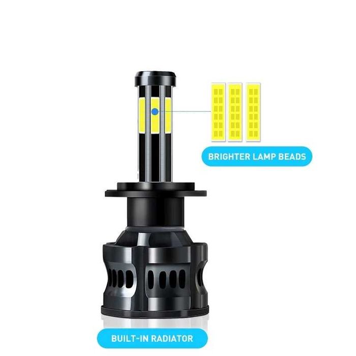 300W LED ЛЕД крушки за фар 8LED H4 6000K 12V  къси и дълги светлини