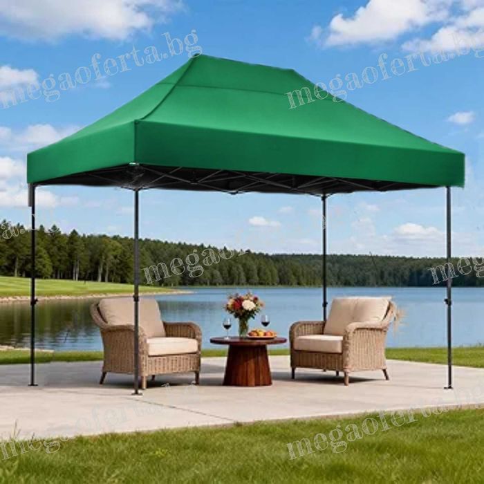 Градинска Шатра 3х4.50 – 23кг със Страници и Зелено Гумирано Покривало