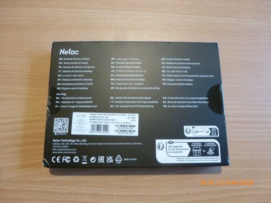 Нова 16 GB /кит 2х8GB/ DDR4 3200 Mhz оперативна памет Netac