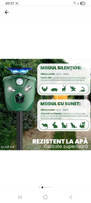 Aparat anti-porumbei, Nivazo AR16, incarcare solara, acoperire 360°