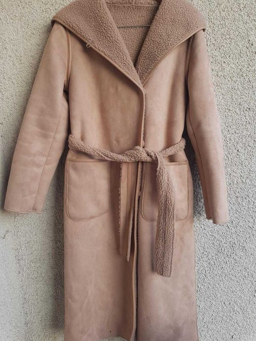 Geacă de iarnă damă, maro deschis, cu căptușeală tip blană