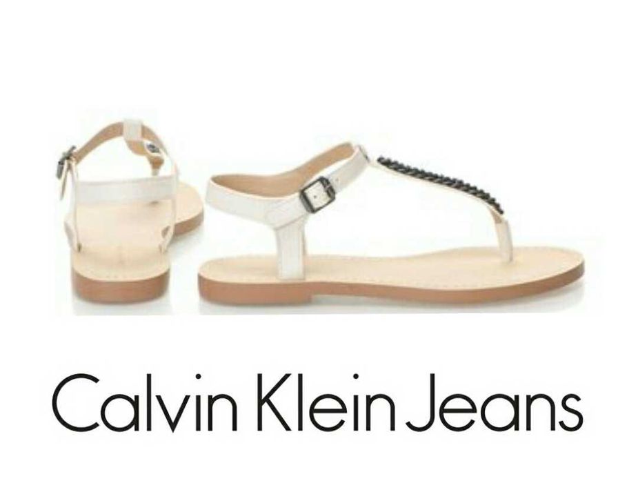 %ПРОМО% CALVIN KLEIN № 40 – Дамски кожени сандали с декоративни камъни