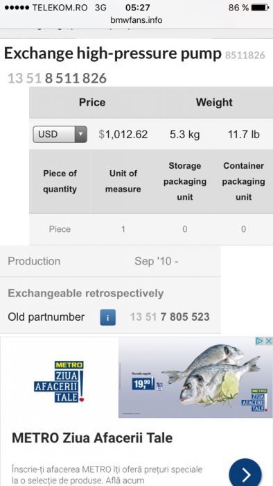Pompa inalte/injecție bmw E60/61 525/530 E46/E65/E83/E53 M57N