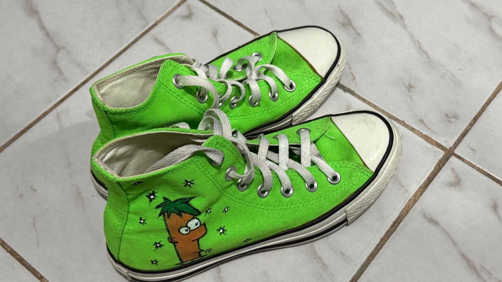 CONVERSE обувки високи зелени с рисунки