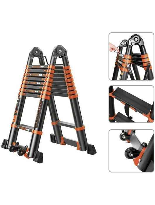 Лестница трансформер телескопическая WEAPON, алюминиевая, складная