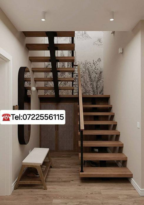 Scari din metal cu blat de lemn