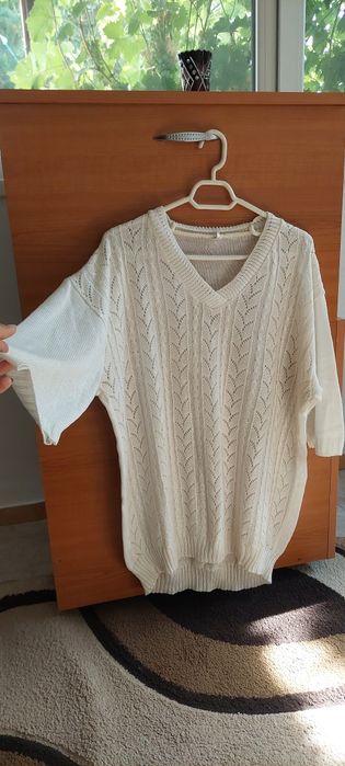 Lot 5 bluze / pulovere subțiri vintage albe / crem (tricotate & croșetate)