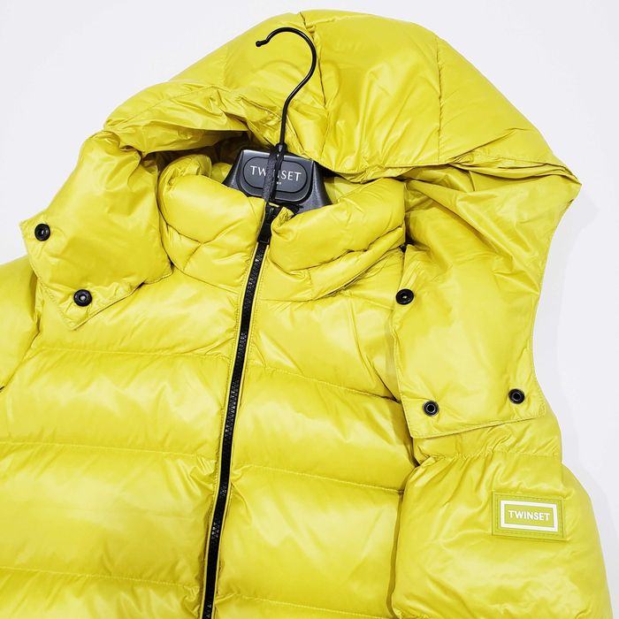 TWINSET НОВО! Дамско Зимно Палто Дълго Пухено Яке Пух Жълто-Зелено M-L