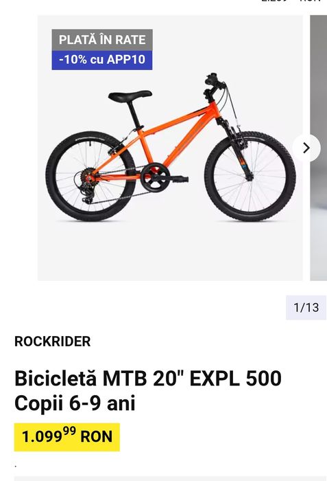 Bicicleta MTB Copii 20" Rockrider EXPL 500
