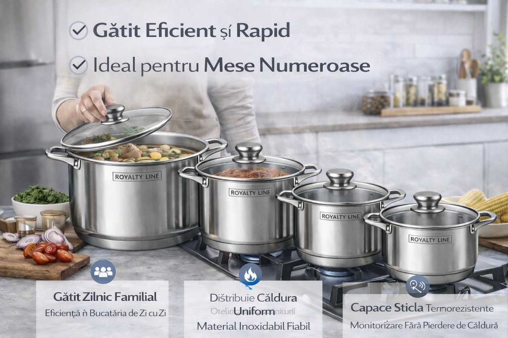 Set oale inox Royalty Line, 8 piese, capace din sticla