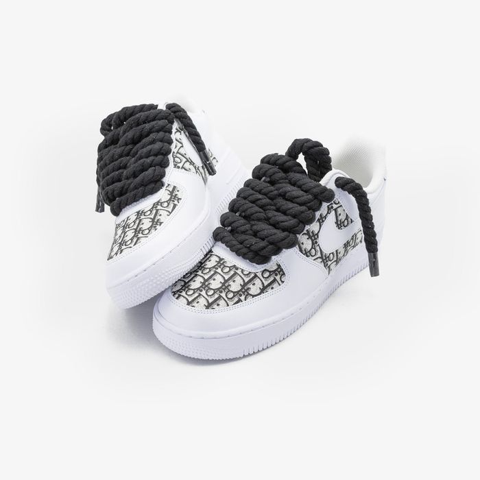 Vand Nike Air Force 1 White "Dior Custom Black Rope