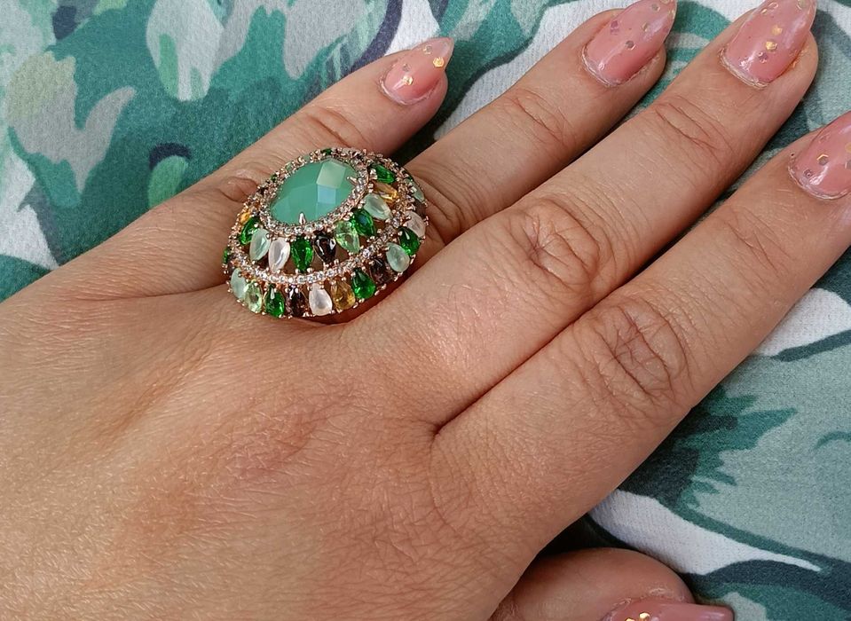 Дамски пръстен сребро 925 със златно покритие,аметисти, цитрин,циркони