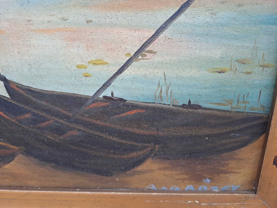 tablou vechi pictura pe carton gros 43/40 cm semnat