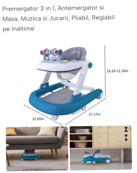 Premergator educational 3 in 1 Antemergator copii, functie masuta NOU