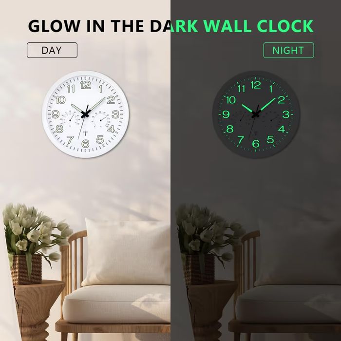 Ceas perete 30 cm radio-controlat, temperatură, umiditate, cifre luminoase