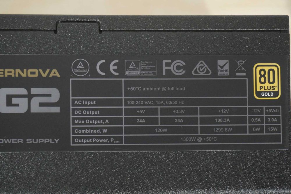 Модулно захранване, PSU EVGA SuperNOVA 1300 G2, 80+ GOLD 1300W Вкл ДДС