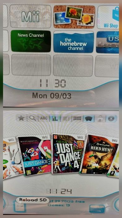 Consolă Nintendo Wii modata + 2 manete/nunchucks + balance board