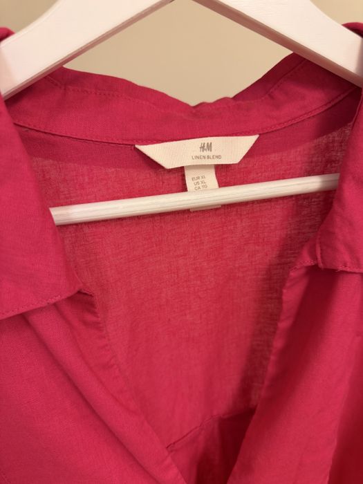 H&M риза с лен цвят фуксия