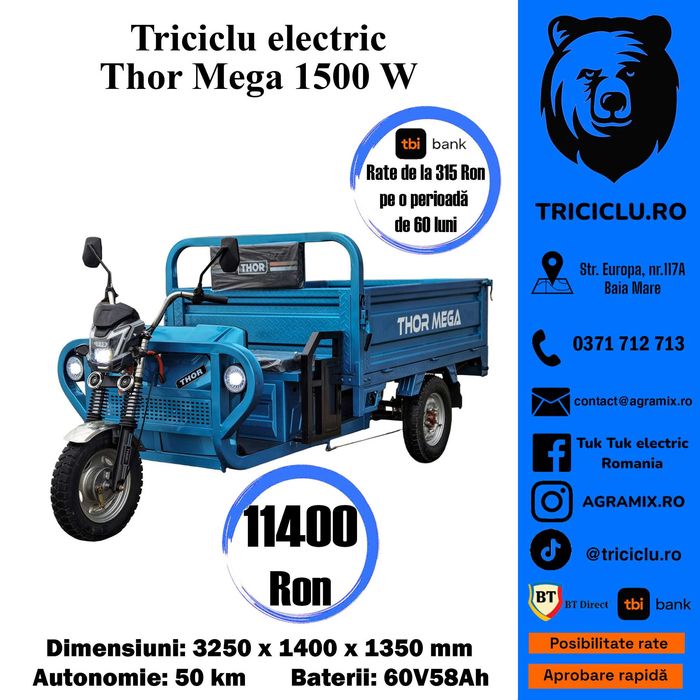 Thor MEGA, Mega PLUS triciclu nou Agramix motor de 1500 de W