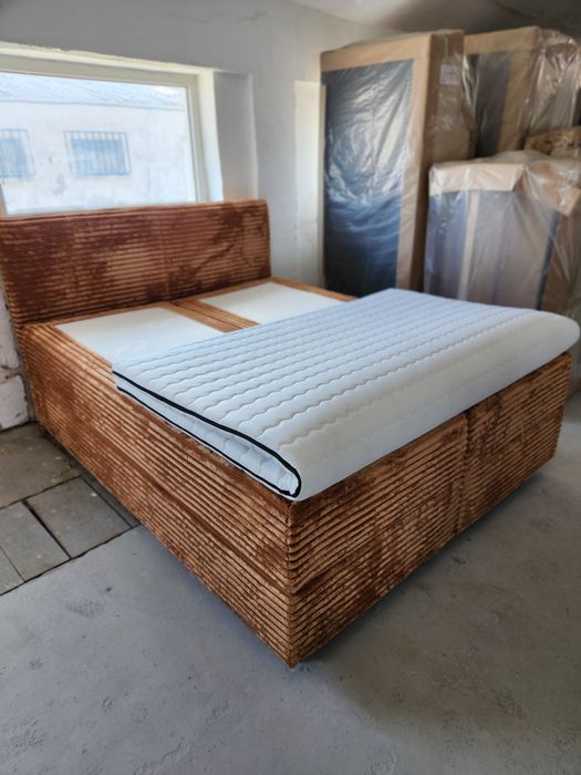 NOU Pat dormitor boxspring 180/200cm, gri închis, catifea