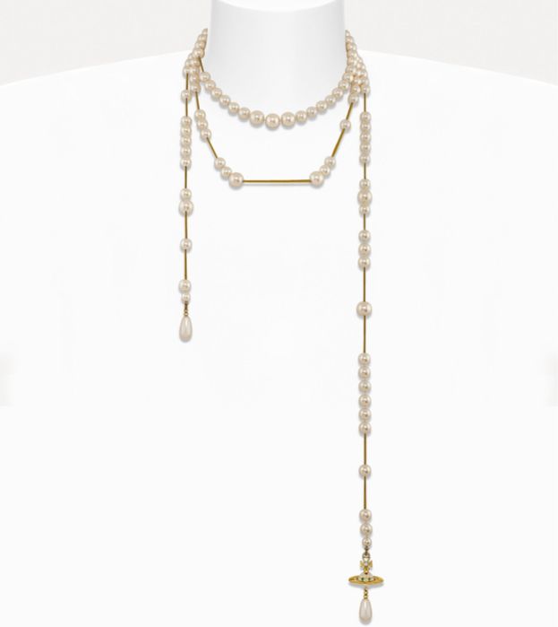 VIVIENNE Westwood colier ”broken pearl”, perle/auriu, pietre