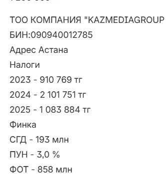 ТОО с финустойчивостью , ФОТ - 800 млн тг