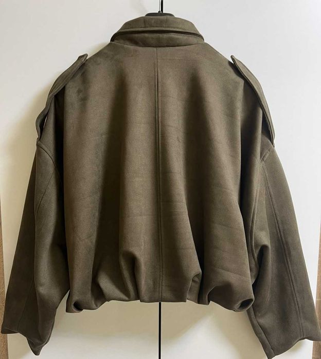 Ново дамско преходно яке от изкуствен велур- OVERSIZED, маслено зелено