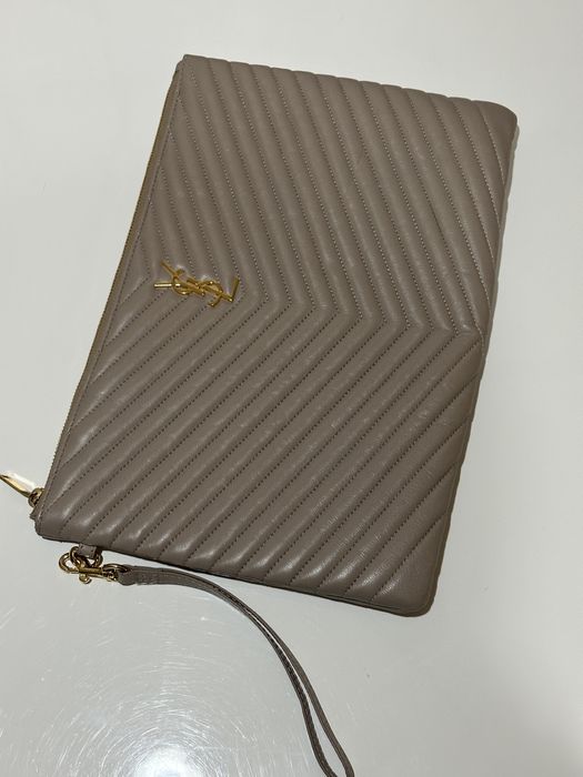 Дамски кожен клъч Saint Laurent Monogram Bill Pouch / Beige