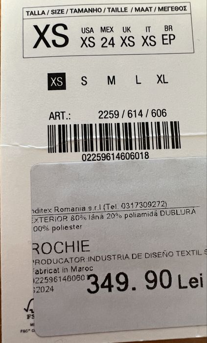 Rochie noua, visinie, din lana,  XS, midi, ZARA