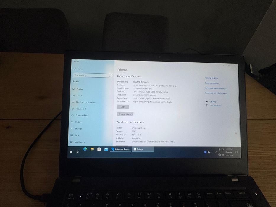 Laptop Lenovo ThinkPad T480 i7 gen 8 32 GB RAM SSD 256 windows 10 Pro