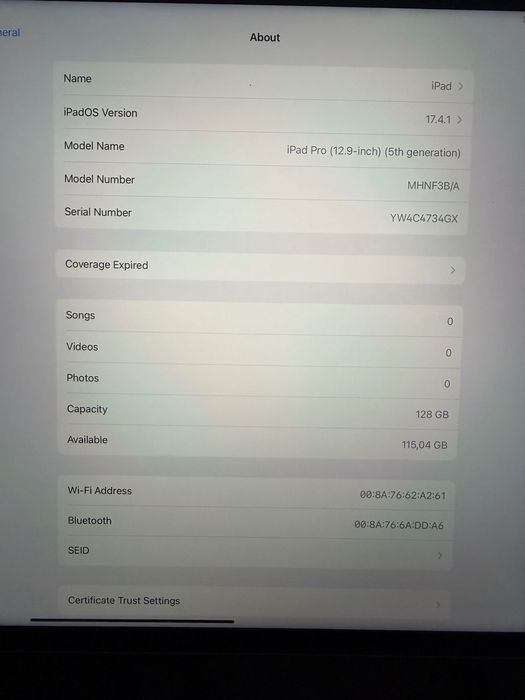 Apple Ipad Pro 12.9 M1 5th Gen 128GB