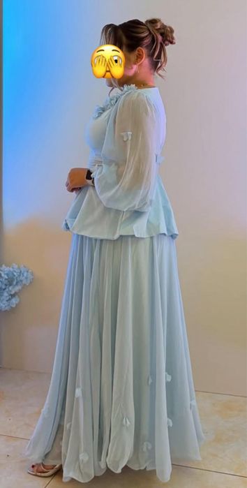 Платье-двойка  голубое вечернее