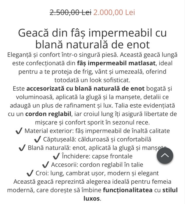 Geaca de fâș  impermeabila  cu blana naturala de enot !
