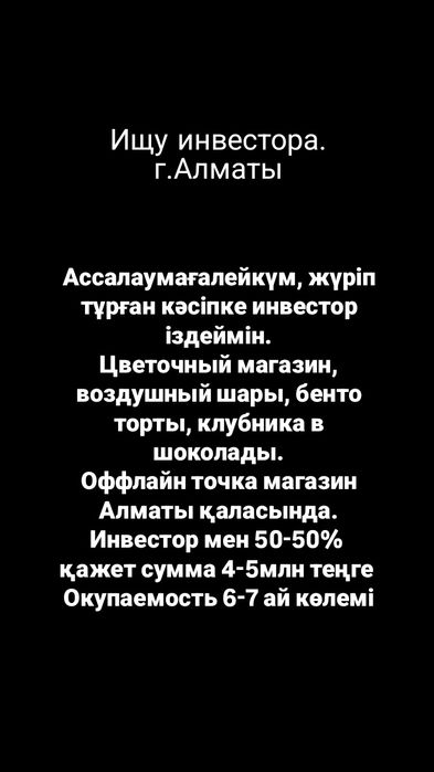 Ищу инвестора. г Алматы