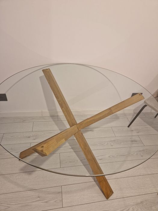 Masă sticlă/stejar
