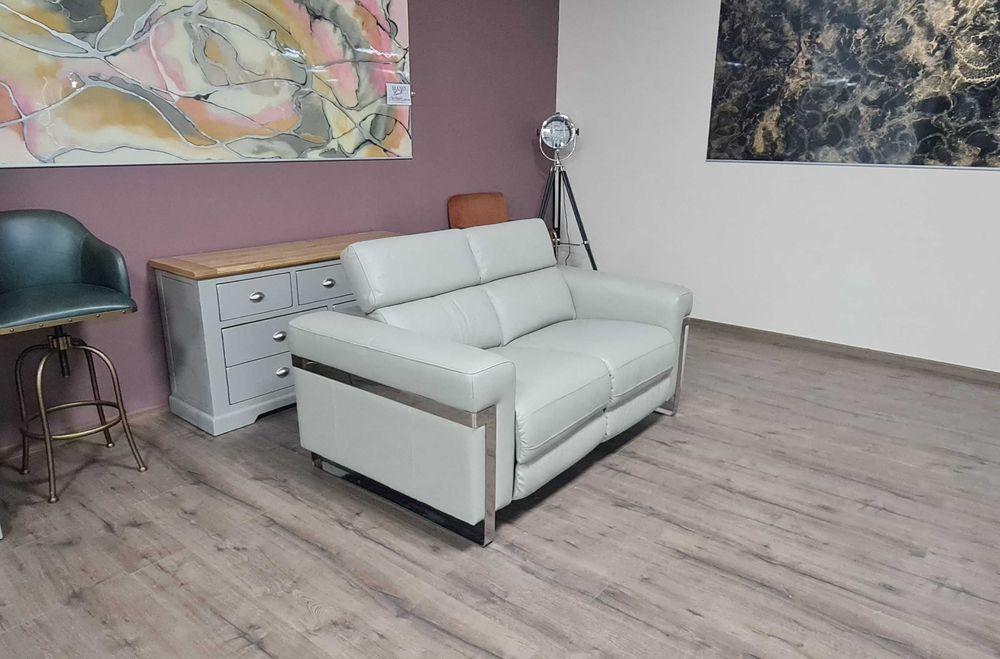 Сив кожен диван двойка "Moreno"