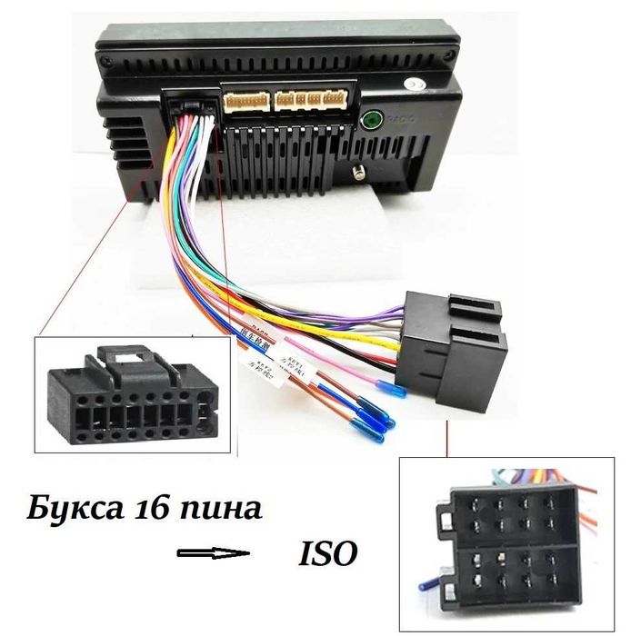 Преходна Букса 16 пина към ISO DIN Конектор за Кола
