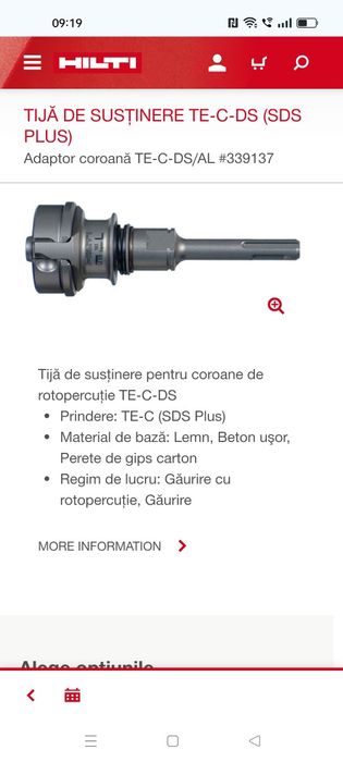Vând carotă Hilti cu două adaptoare.