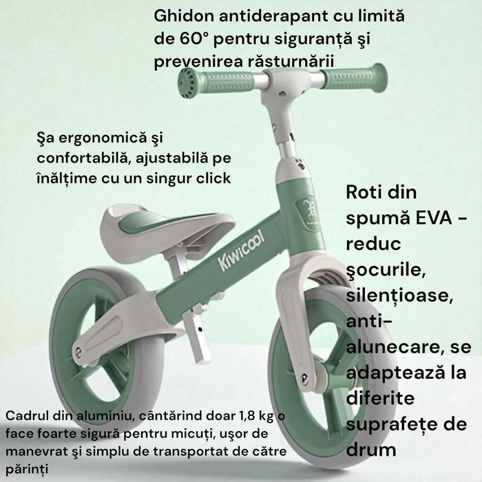 Bicicleta echilibru-80-110cm, inaltime reglabila roti spuma EVA verde