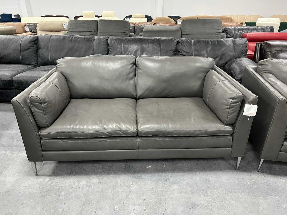 Сиви кожени дивани тройка и двойка - естествена кожа