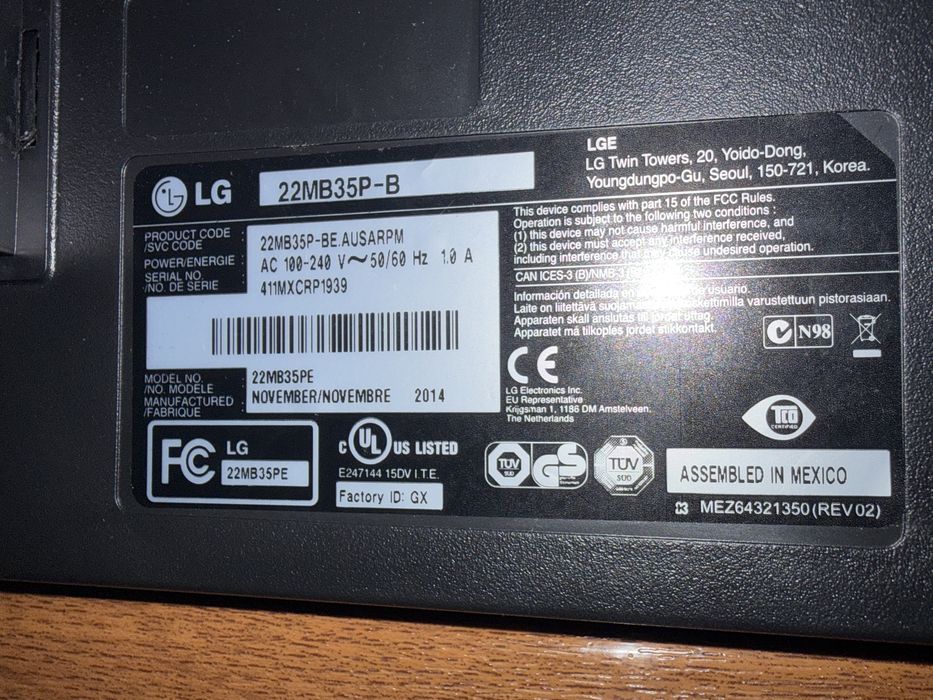 Monitor 22 inch LED  LG 22mb35p-b , full hd