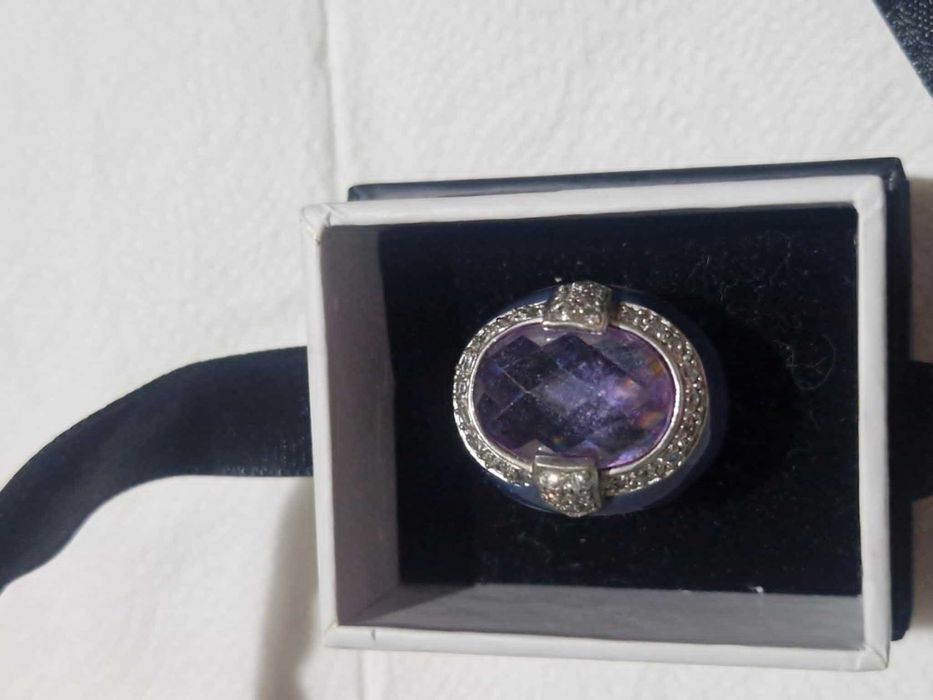 Голям сребърен пръстен с аметист размер 17