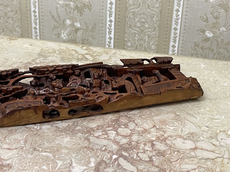 Sculpura foarte veche in lemn, Japoneza. Stil diorama. Scena 3d