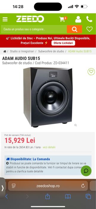 Subwoofer Adam Sub15 (Genelec, Apogee, RME, Neve, ATC, Yamaha)