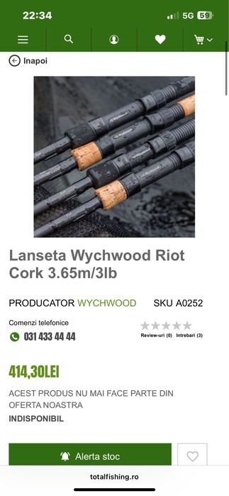 Lansete Crap Wychwood 12ft + Mulinete Wychwood 65s + Cort tip umbrela