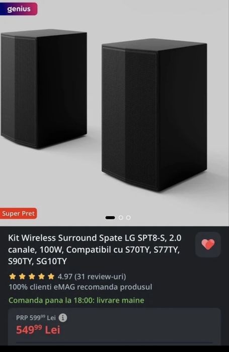 LG SPT8-S Wireless Rear Speaker Kit 100W – Nou / Nefolosit