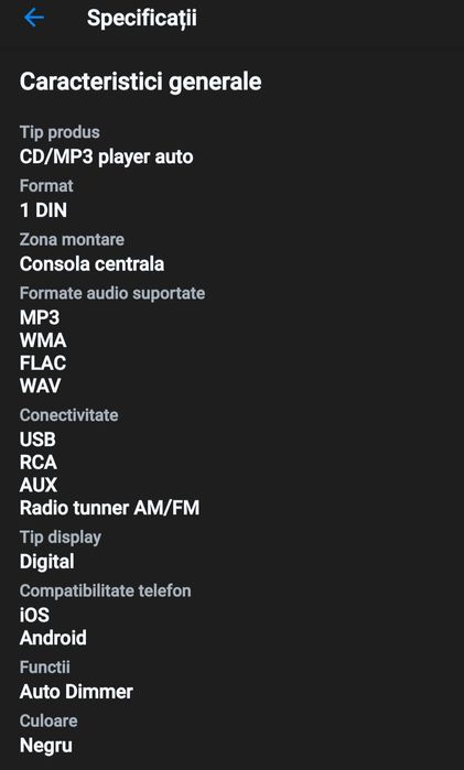 Vând MP3 player auto JVC KD-241,4×50W,USB