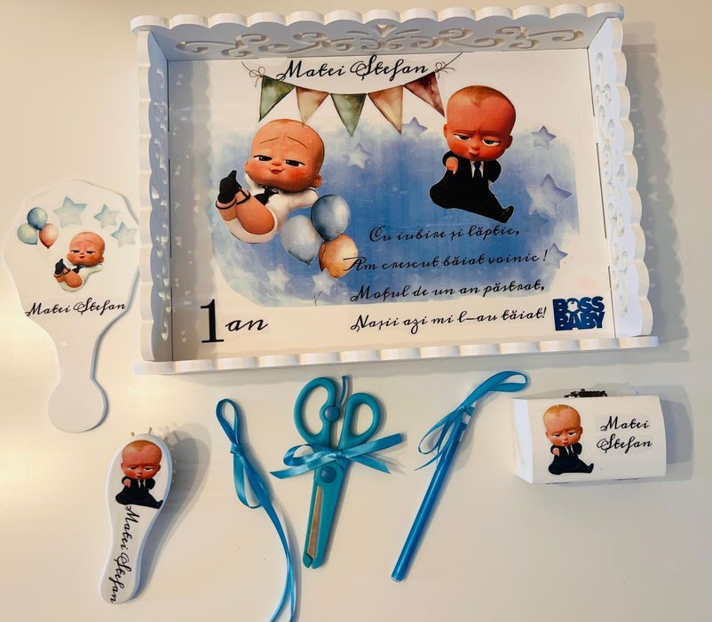 Tăviță și accesorii moț – personalizate cu nume Set 7